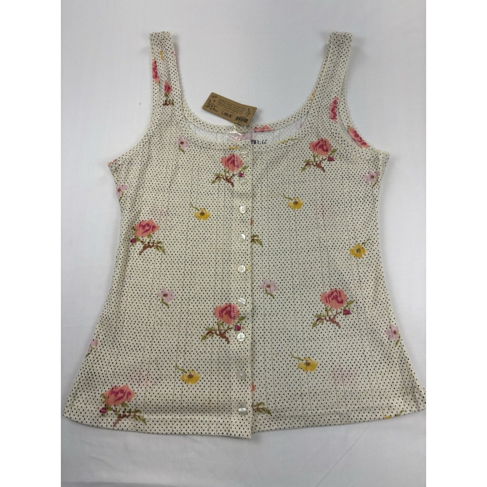 NWT NATURAL LIFE Fitted Tank Top Ivory Minimalist Floral Button Up Women's L - Picture 2 of 8